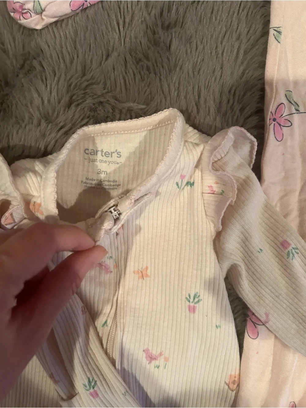 Carter's Light Pink and Cream Floral Footed One-Piece Set